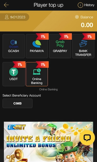 Step 2: Choose the Online Banking deposit method and select a beneficiary bank account