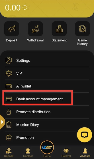 Step 3: Please visit the Bank Account Management section